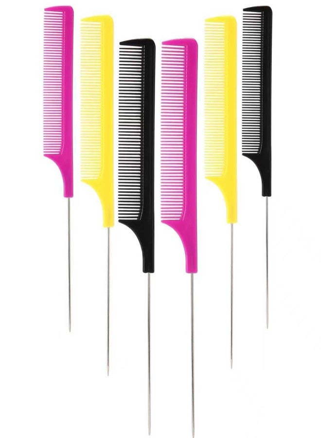 BudiGl Rat Tail Combs Set 6 Pcs Professional Teasing Comb with Metal Pick Styling Parting Braiding Salon Cutting Barber Hair Stylists Curly All Hair Types For Women Men and Girls - Image 1